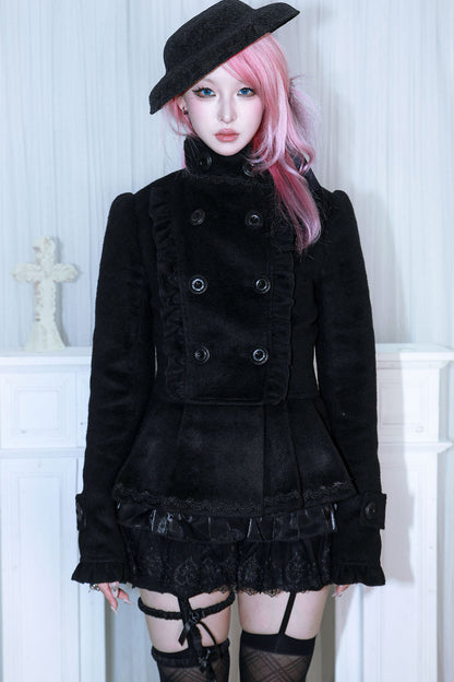Detachable Bow Woolen Coat and Dress Set