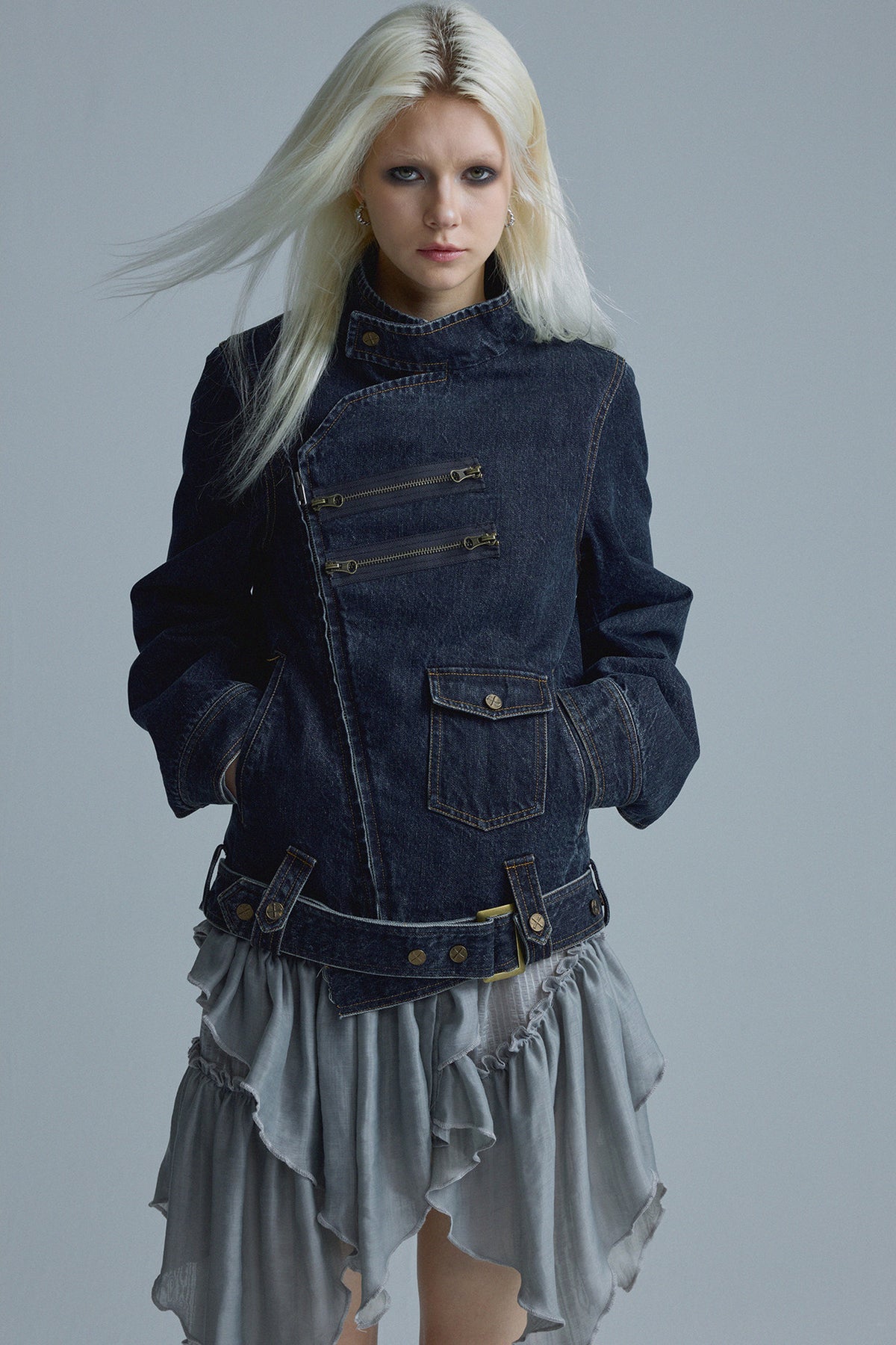 Distressed Chain Denim Jacket