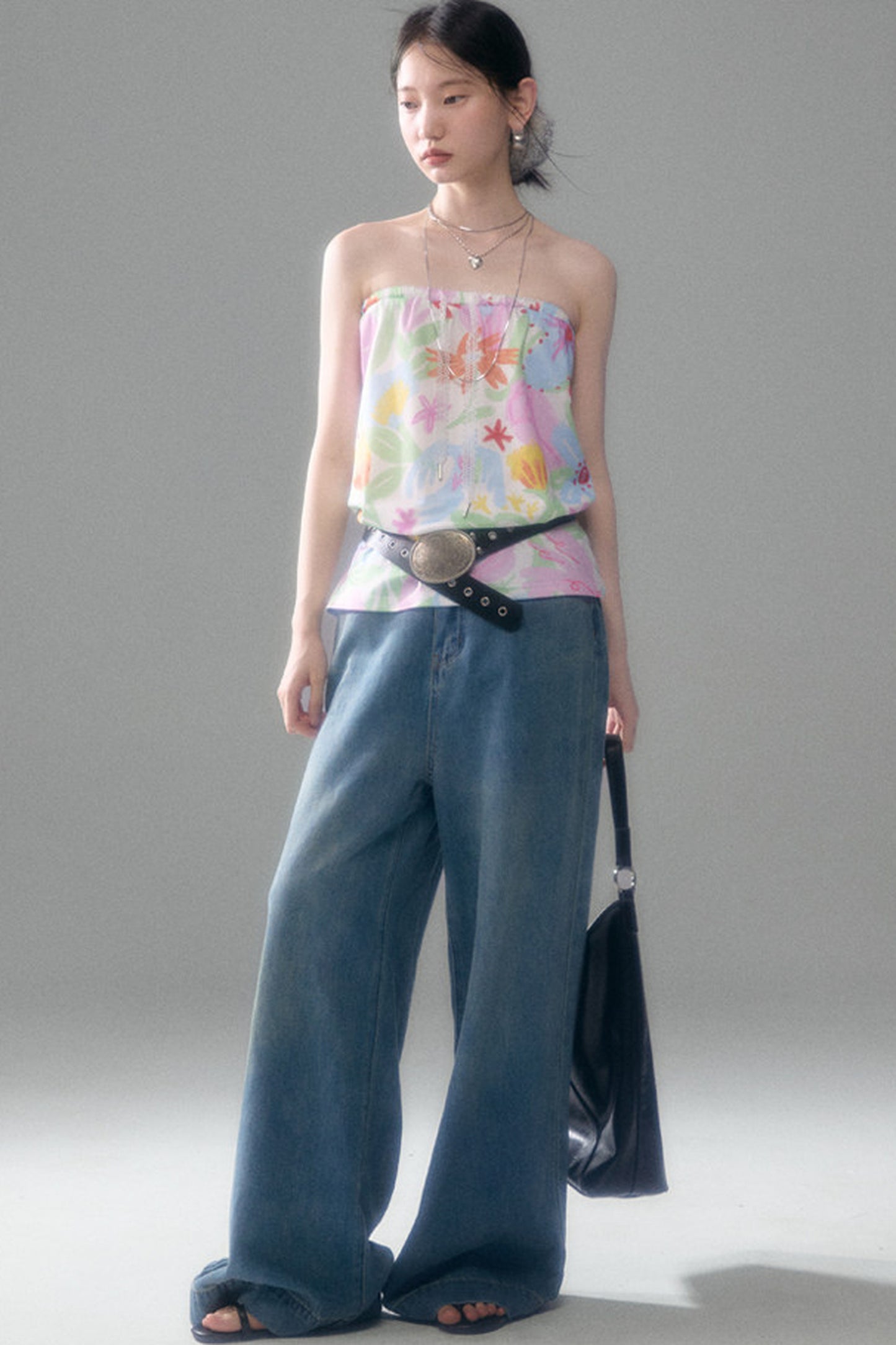 Hand-Painted Bird And Flower Print Skirt