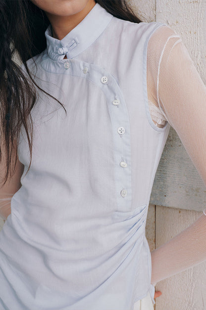 Detachable Shawl Collar Sleeveless Shirt
