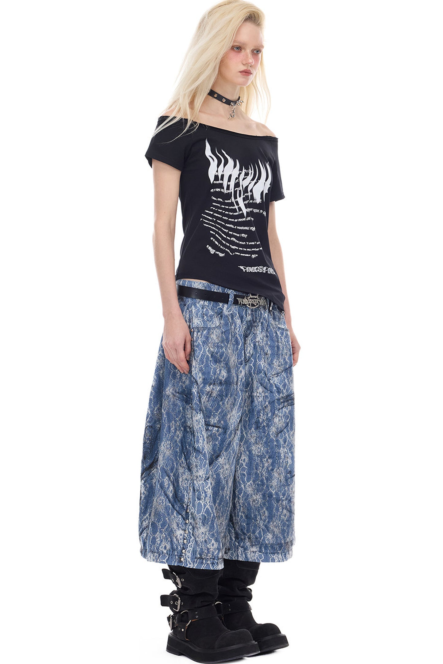 Asymmetrisches Oberteil mit Punk-Druck