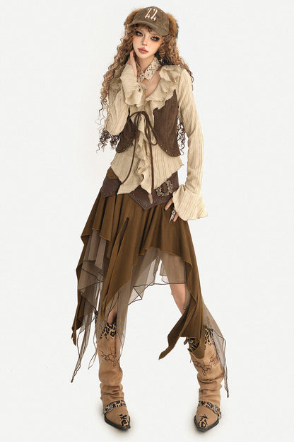 Ruffle Flared Sleeve Cardigan Shirt Top