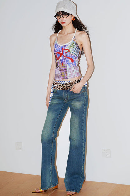 Color-Block Plaid Bow Camisole
