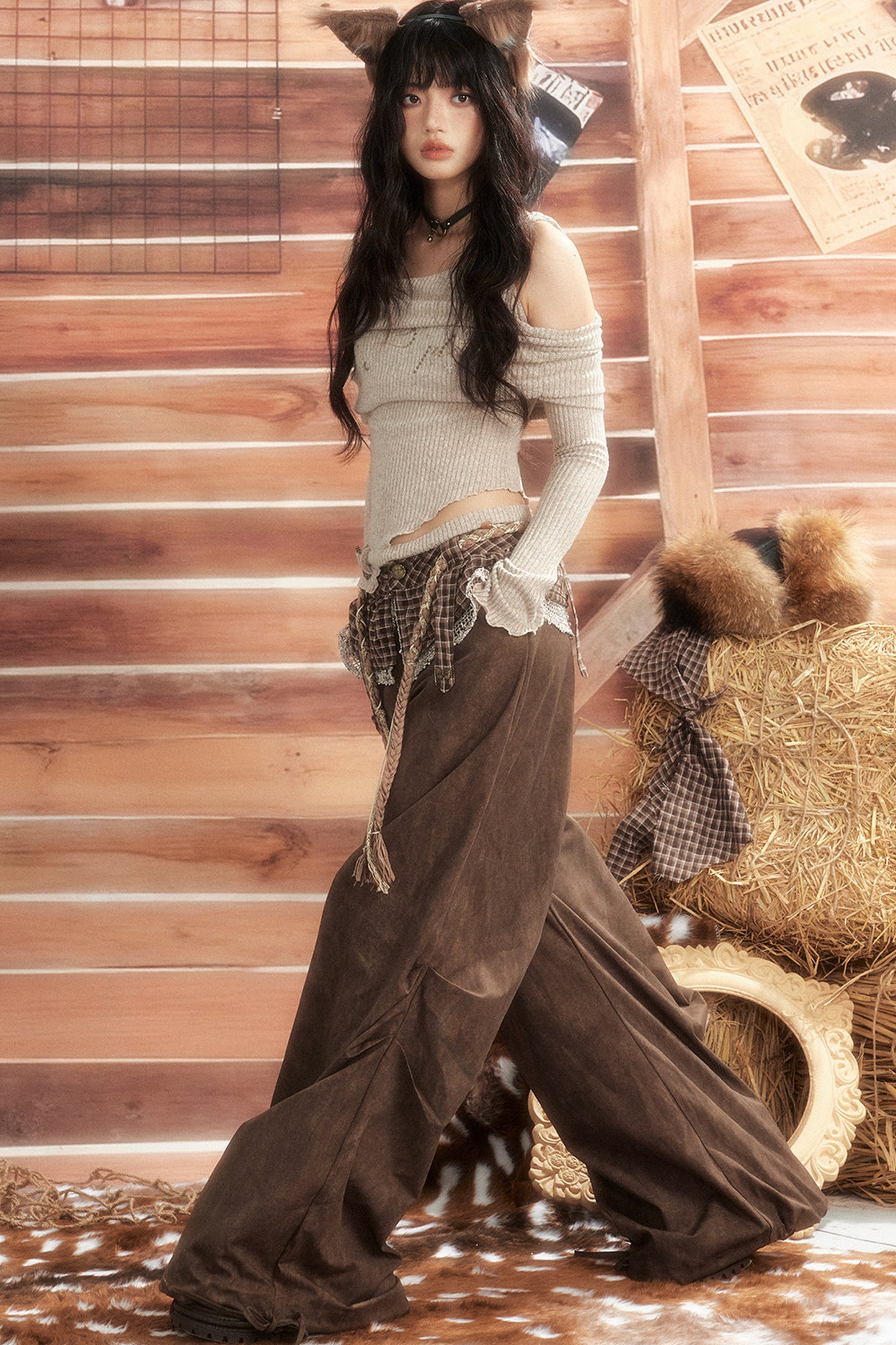 Plaid Tie-Waist Wide Leg Pants