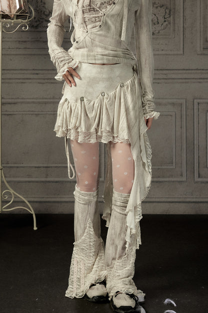 Asymmetrical Button Lace Train Skirt
