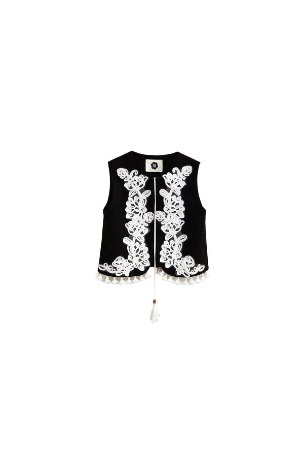 Three-Dimensional Rope Embroidery Floral Tencel Vest and Shorts Set-Up