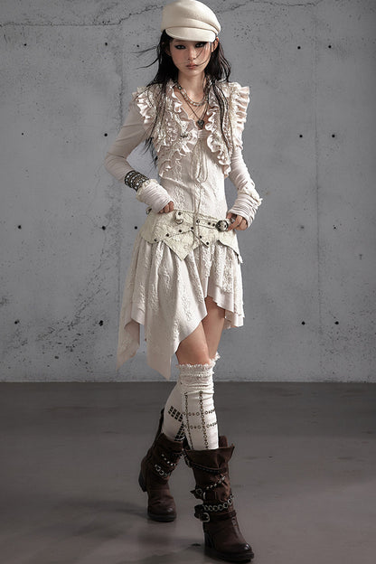 Punk Print Layered-Look Ruffle Irregular Dress