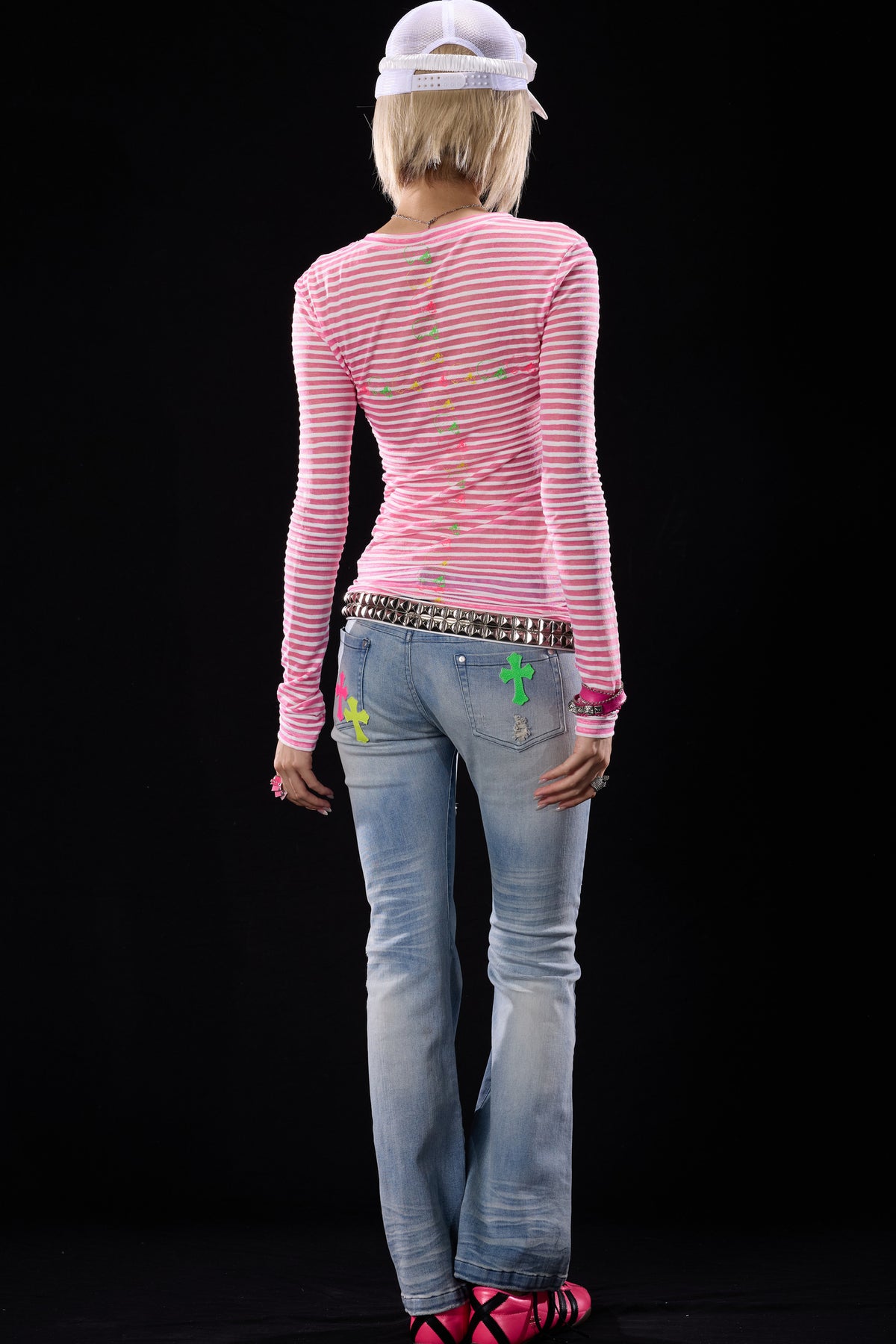 Skull Print Striped Long-Sleeve T-Shirt