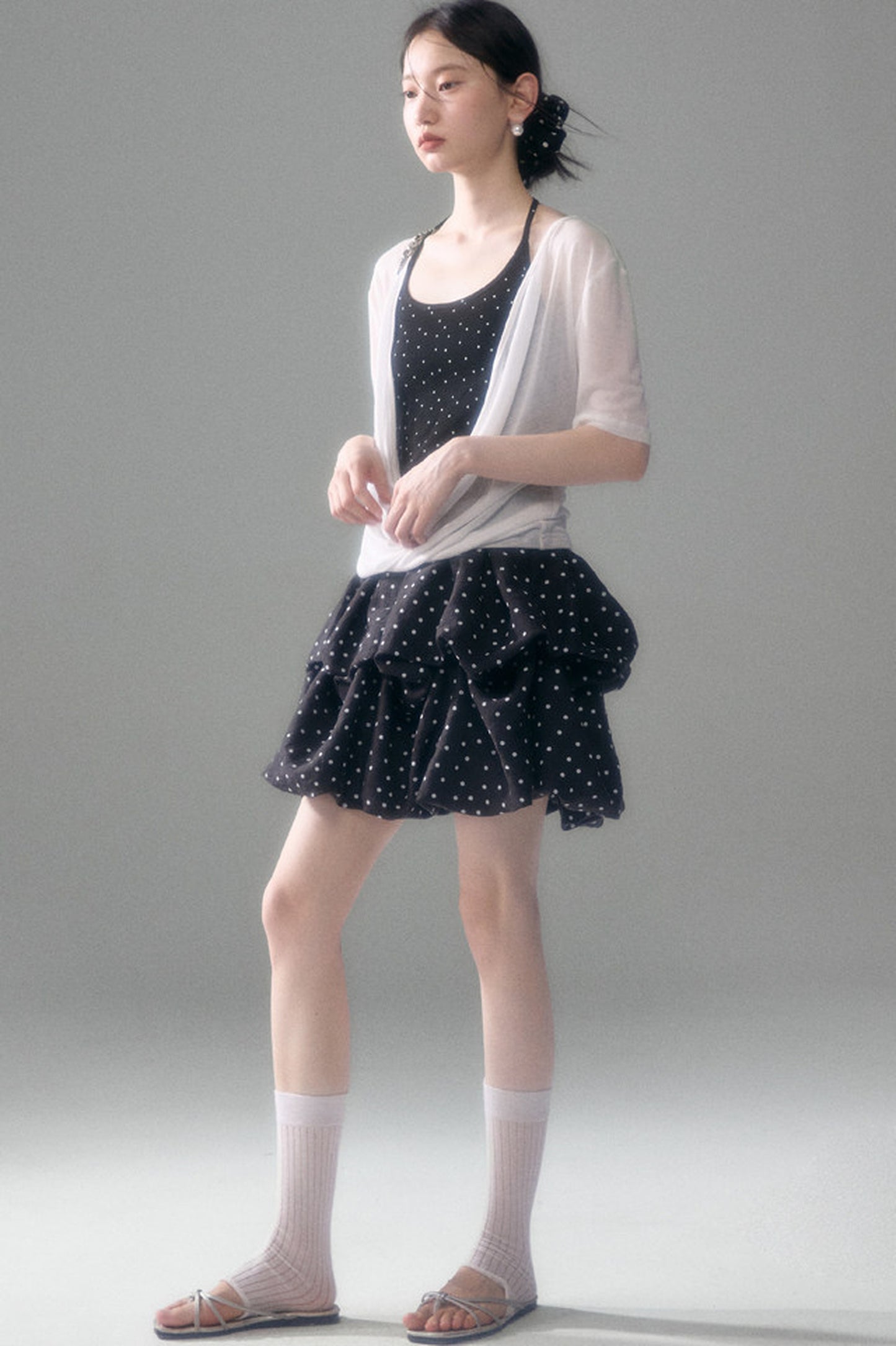 Retro Polka Dot Ruffle Cake Skirt