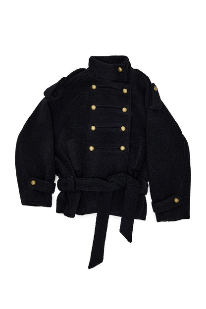 Double-Breasted Lace-Up Tweed Coat