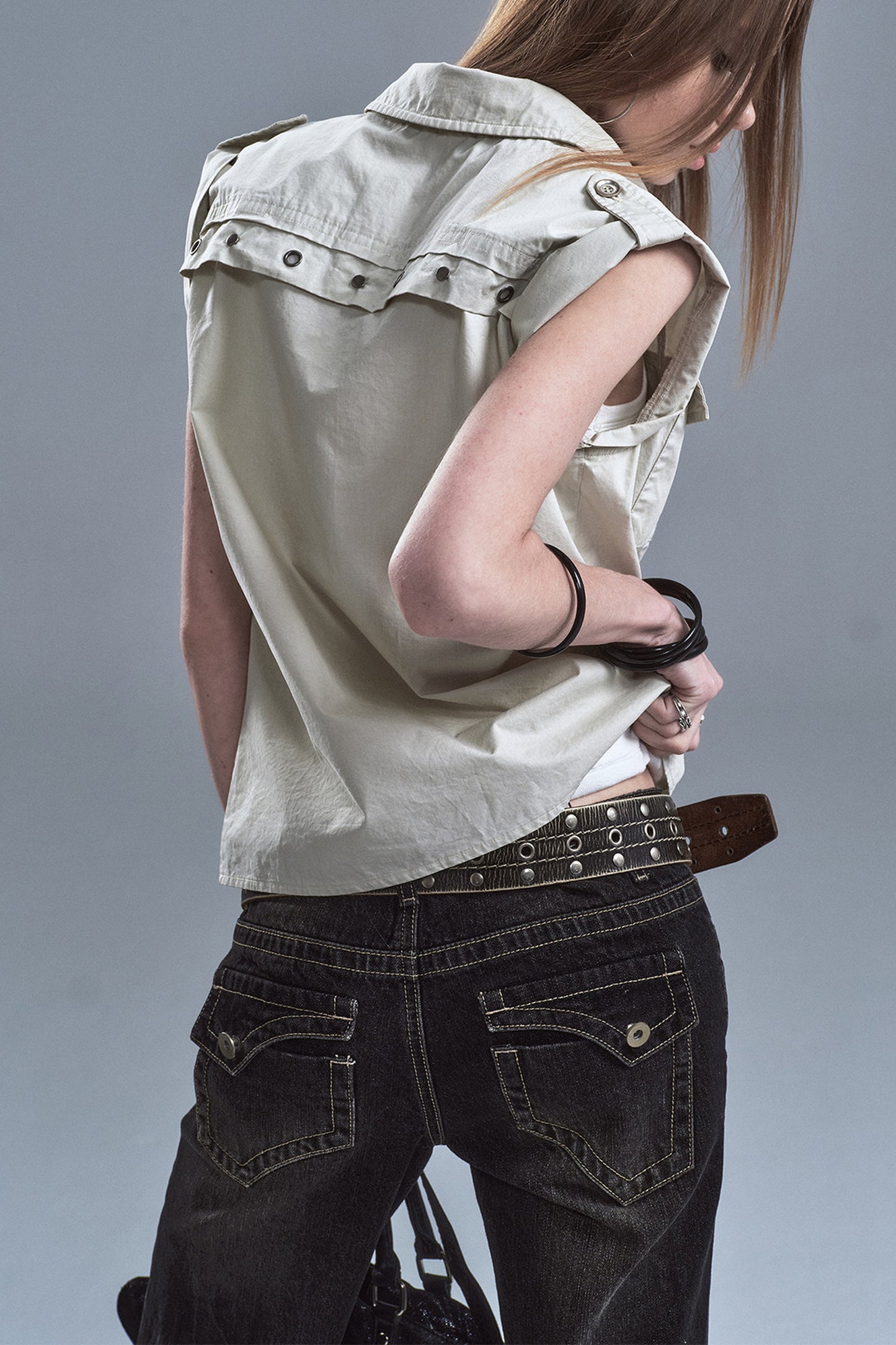 Washed Denim Flared Punk Pants