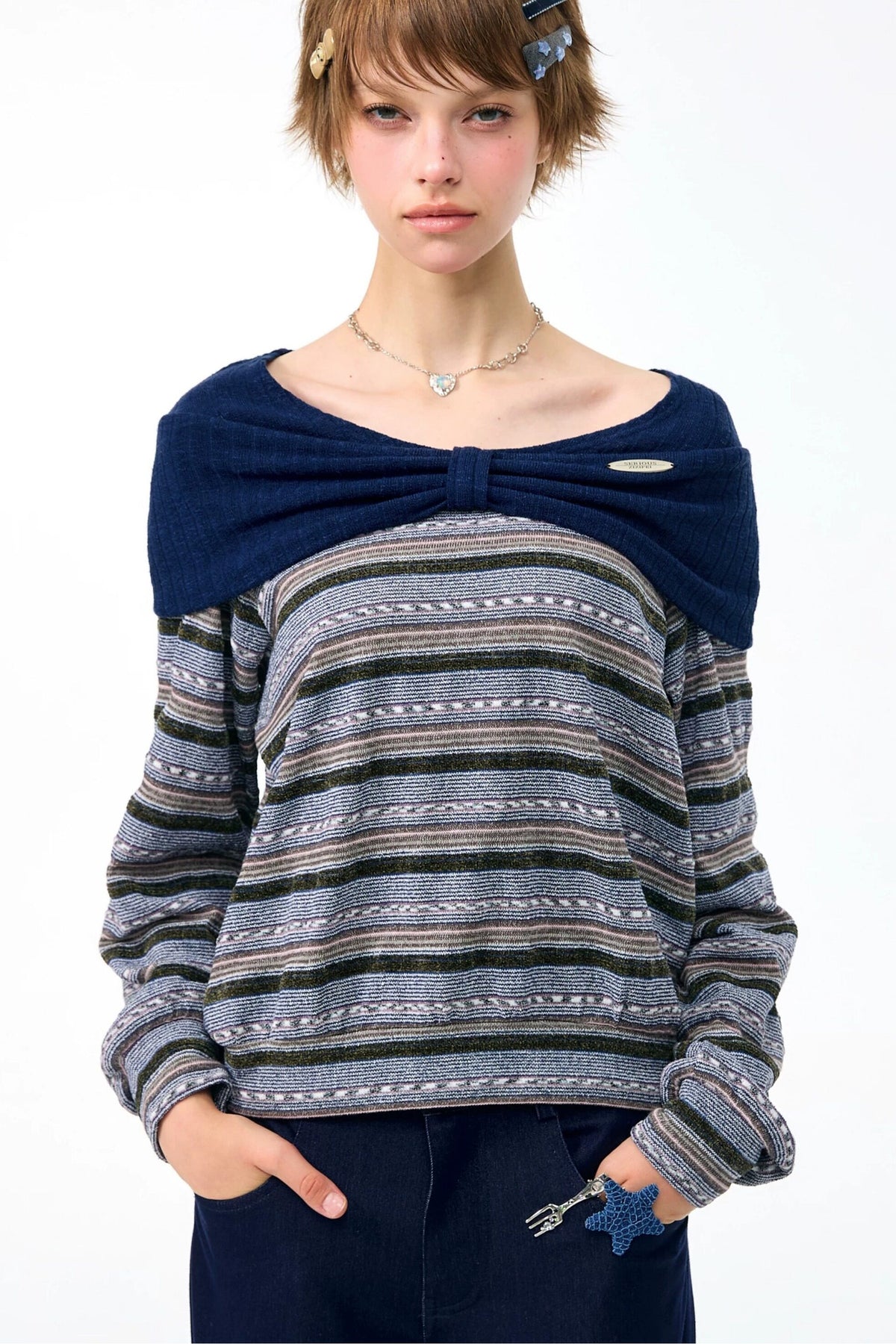 Top in maglia a righe blu