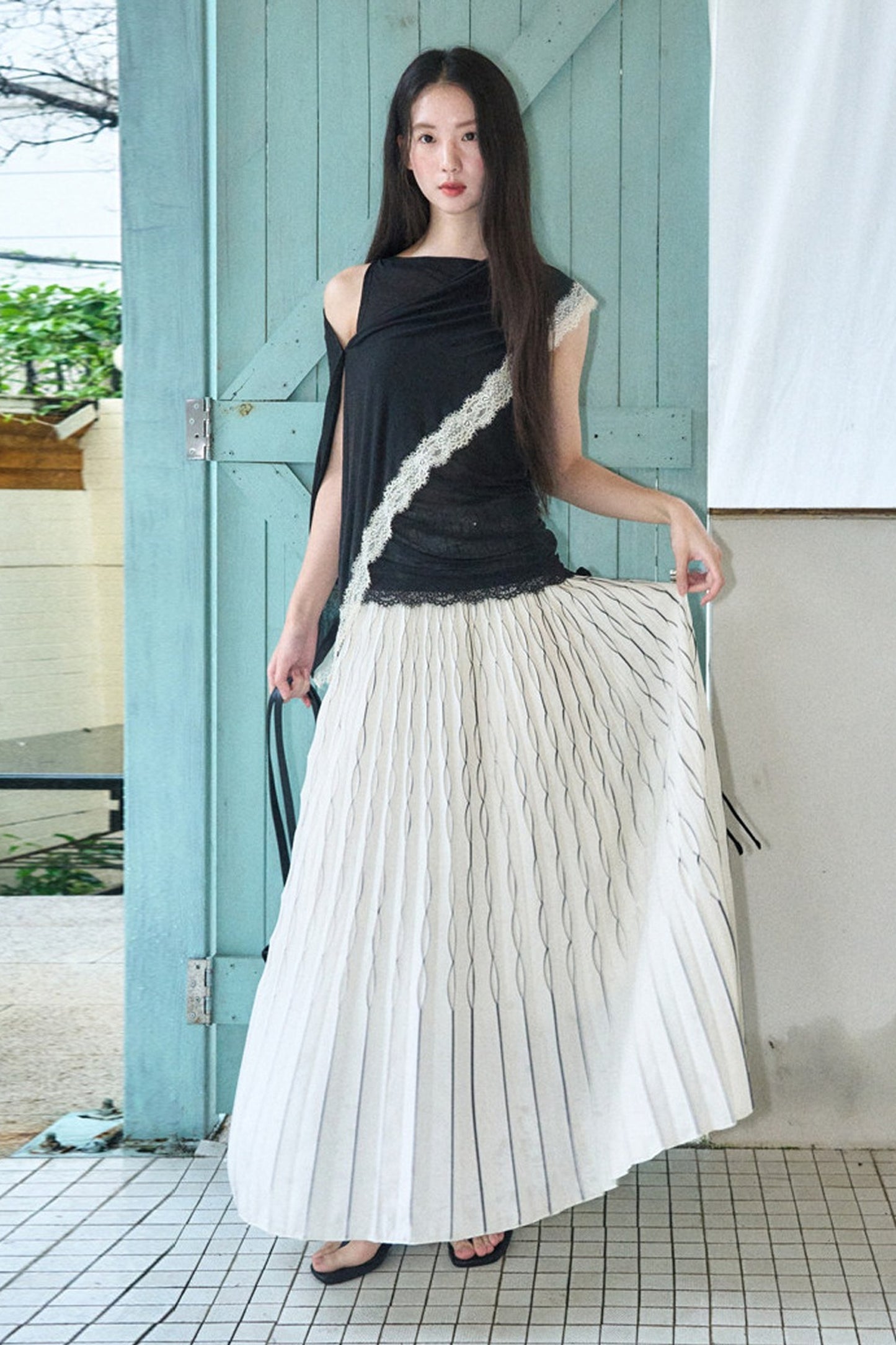 Handmade Rose Pleated Skirt Dress
