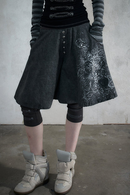 Punk Print Layered-Look Skirt