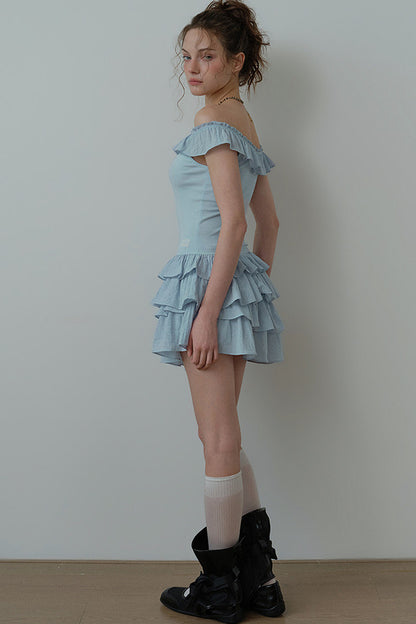 Mist Blue Ruffle Dress and Leggings Set
