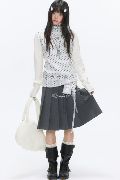 High-Neck Polka Dot Jacquard Sweater