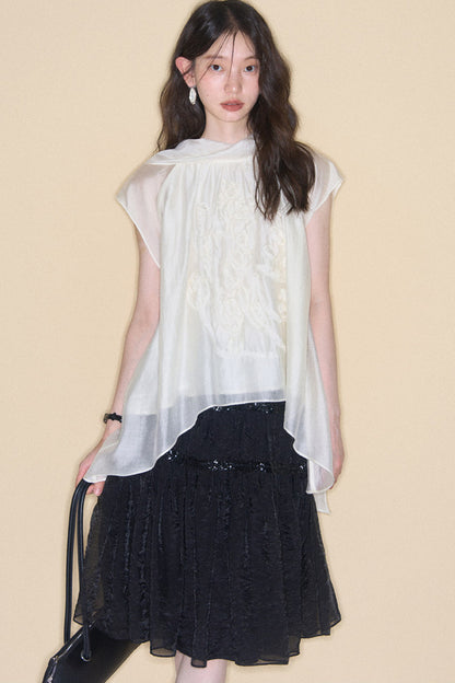 Pearlescent Mesh Sequin A-Line Skirt