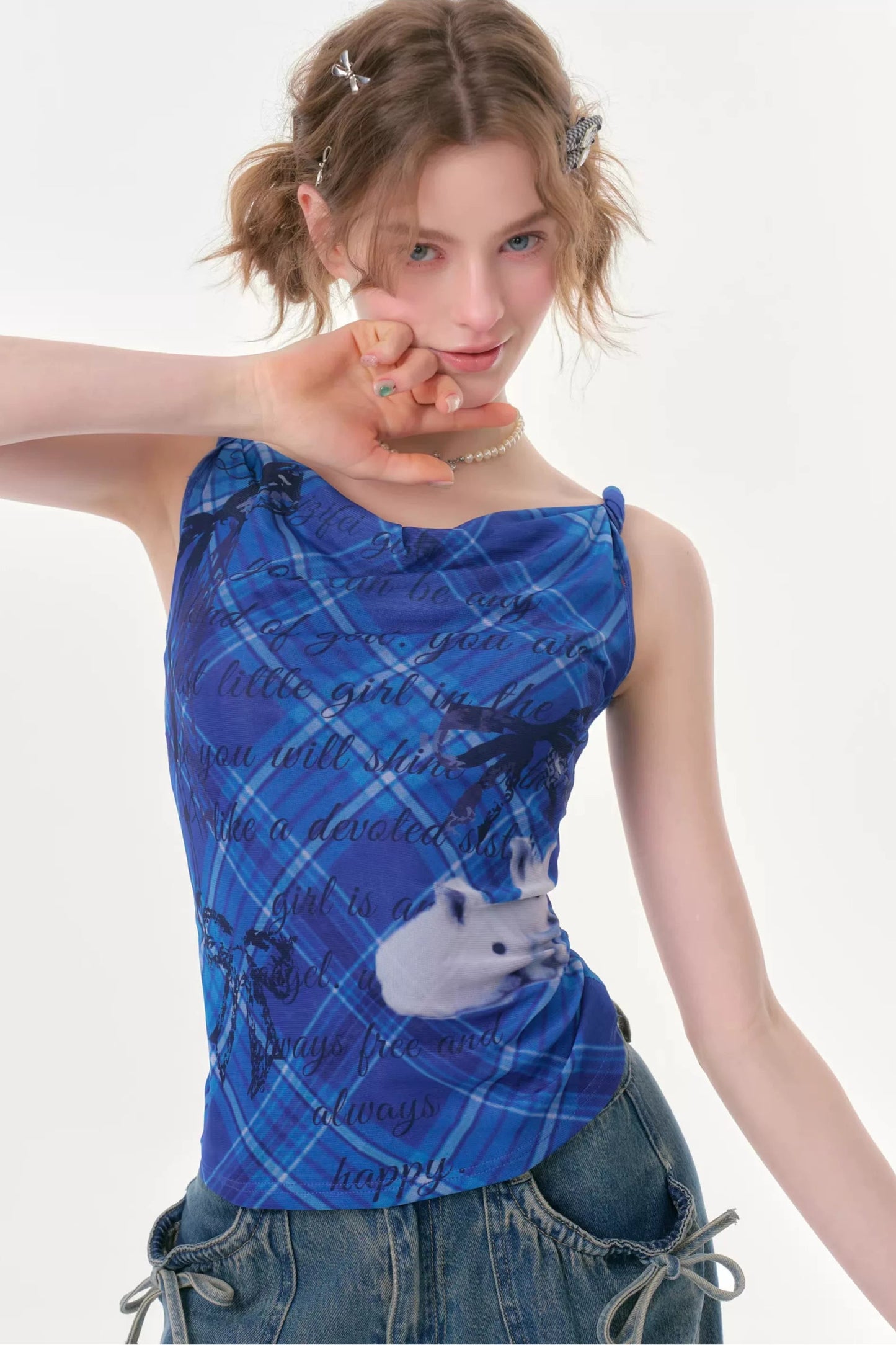 Klein Blue Rabbit Plaid Top