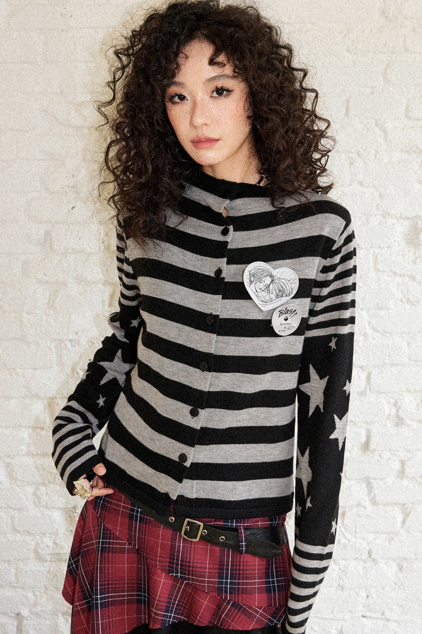 Star Knit Striped Cardigan