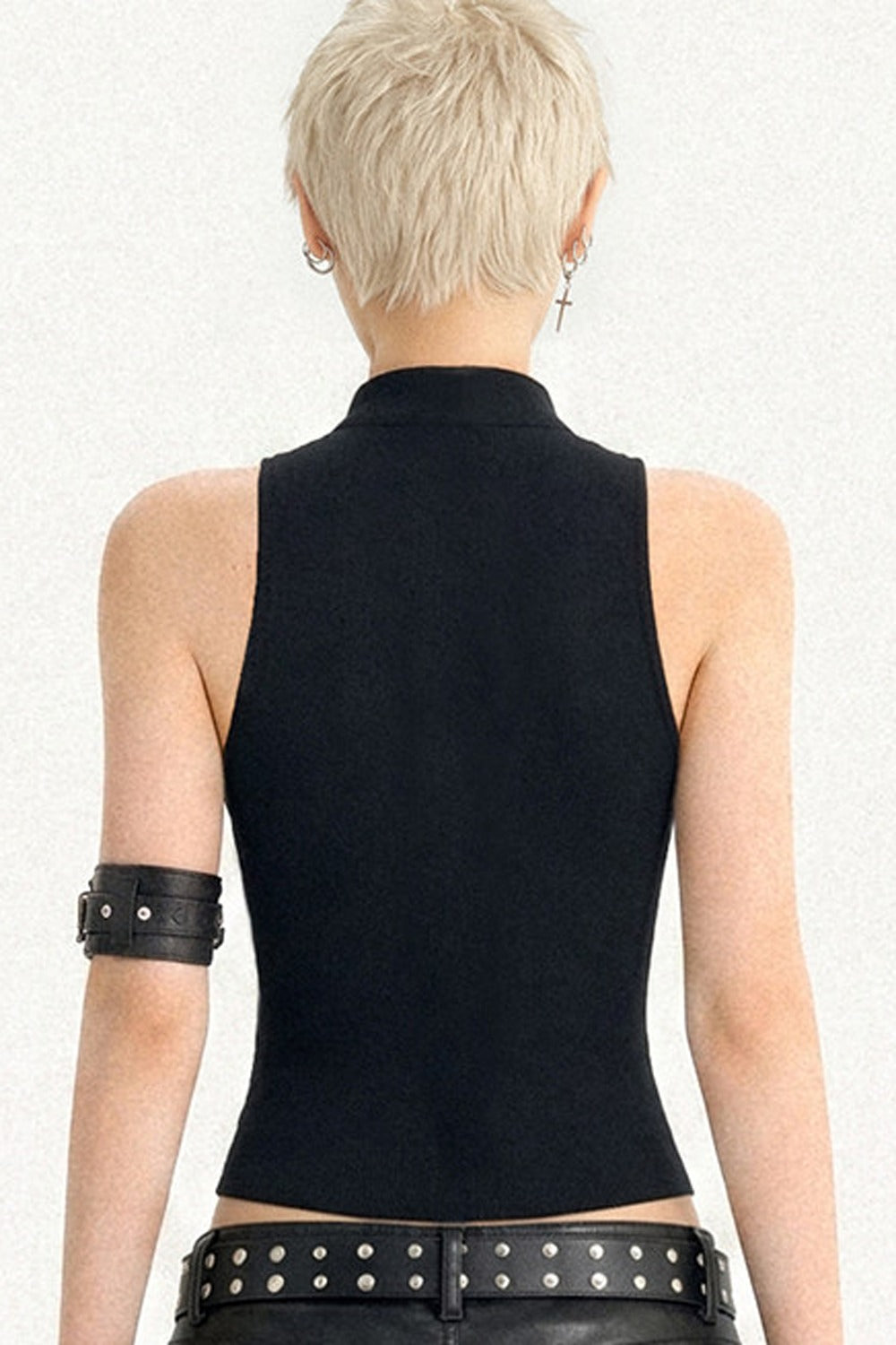 Gilet sans manches noir croisé zippé
