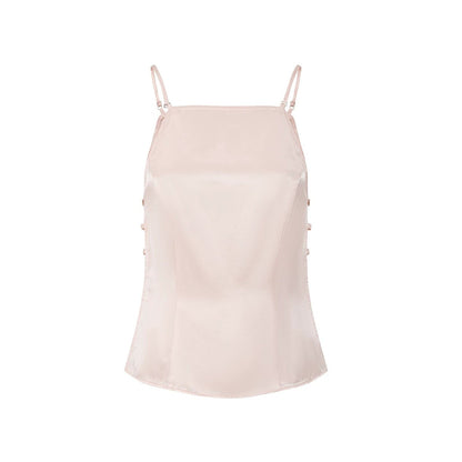 Pink Satin Hollow-Out Tank Top