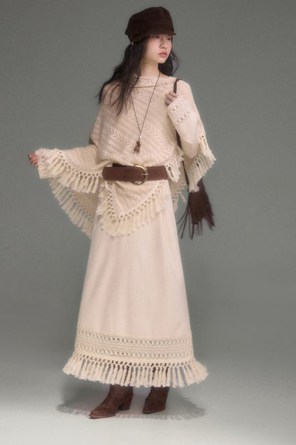 Tassel Knit Cape and Dress Set-Up