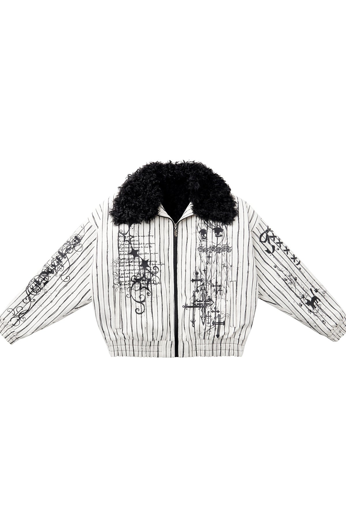 Detachable Fur Collar Thorn Stripe Jacket