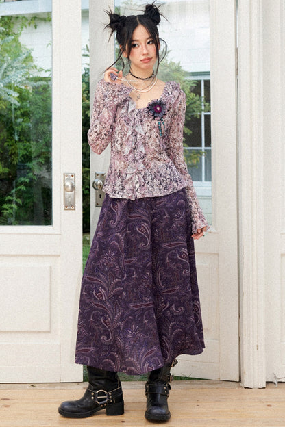Vintage A-Line Elastic Waist Skirt