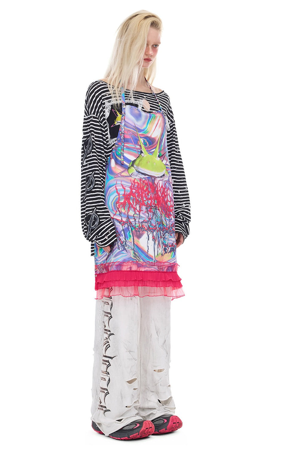 Irregular Ripped Coated Flared Sweatpants