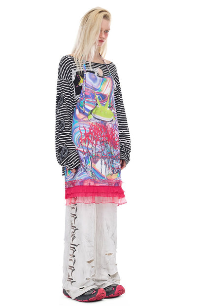 Irregular Ripped Coated Flared Sweatpants