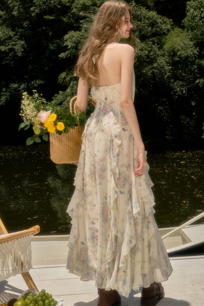 Floral Ruffle Sleeveless V-Neck Dress