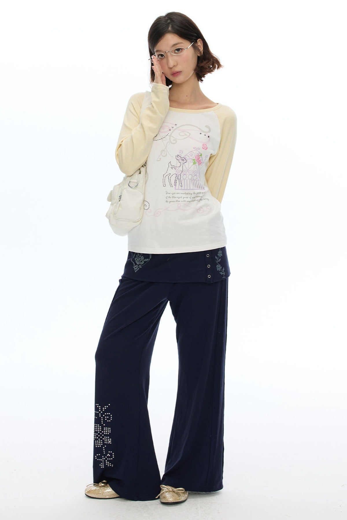 Rhinestone Layered-Look Flared Sweatpants