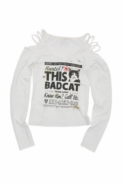 Cat Wanted Gold Foil Cut-Out Off-Shoulder T-shirt