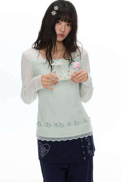 Striped Patchwork Lace Top