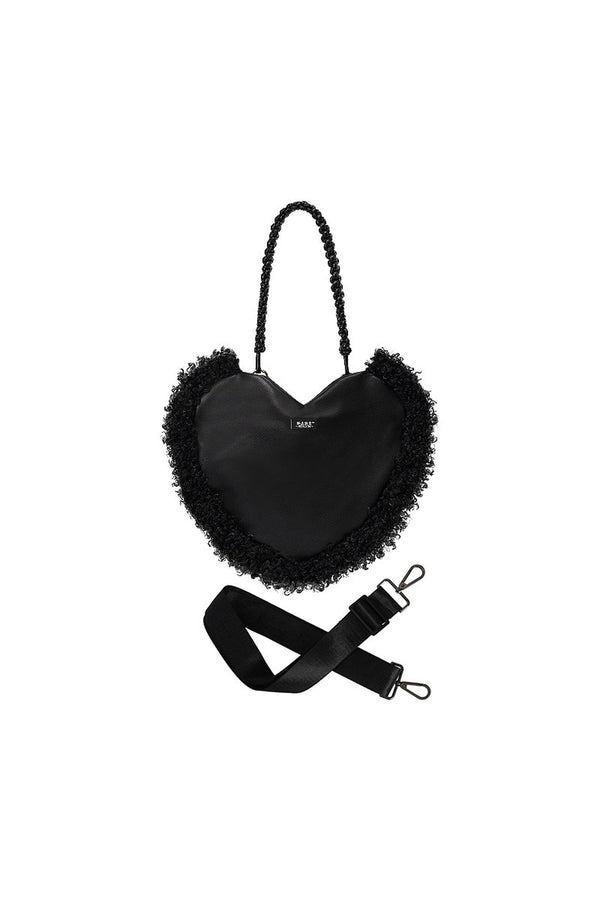Heart Plush Woven Underarm Crossbody Bag