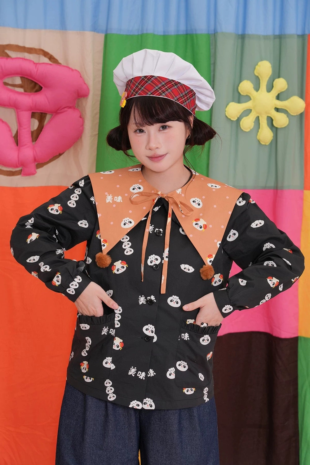 Panda Print Fake Collar