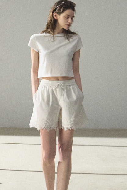 Cropped Wide-Leg Lyocell Lace Pants