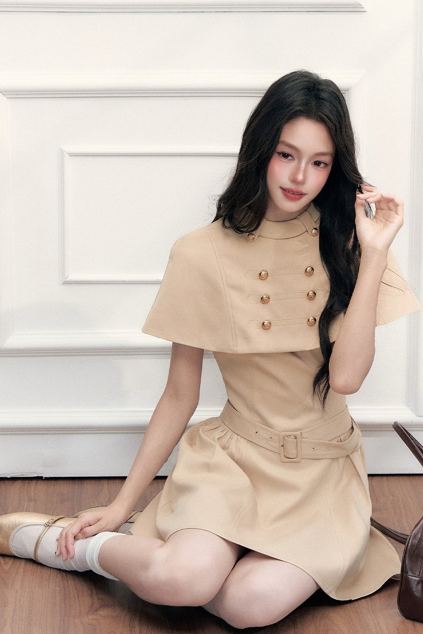 Khaki Cape and Halter Dress Set-Up