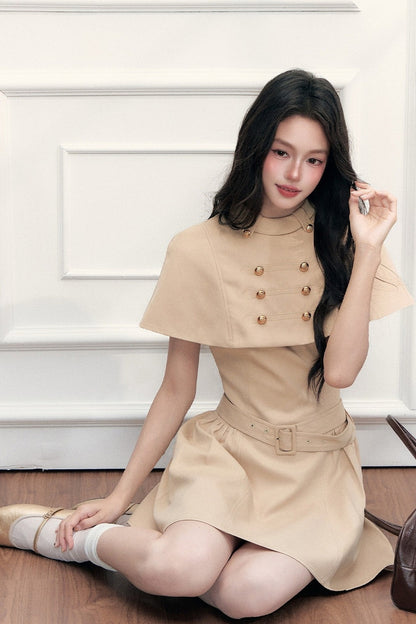 Khaki Cape and Halter Dress Set-Up