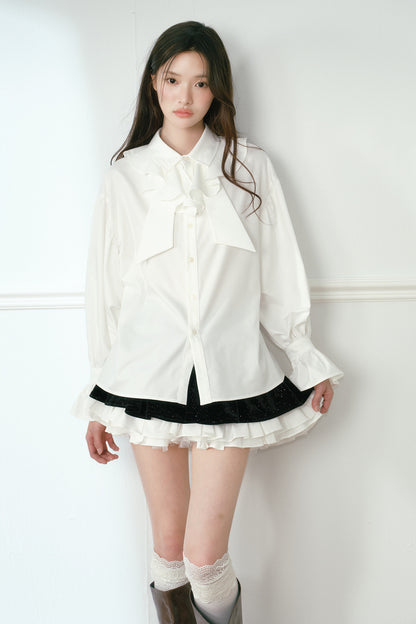 Floral Jacquard Vest Dress and White Ruffled Shirt Set-Up
