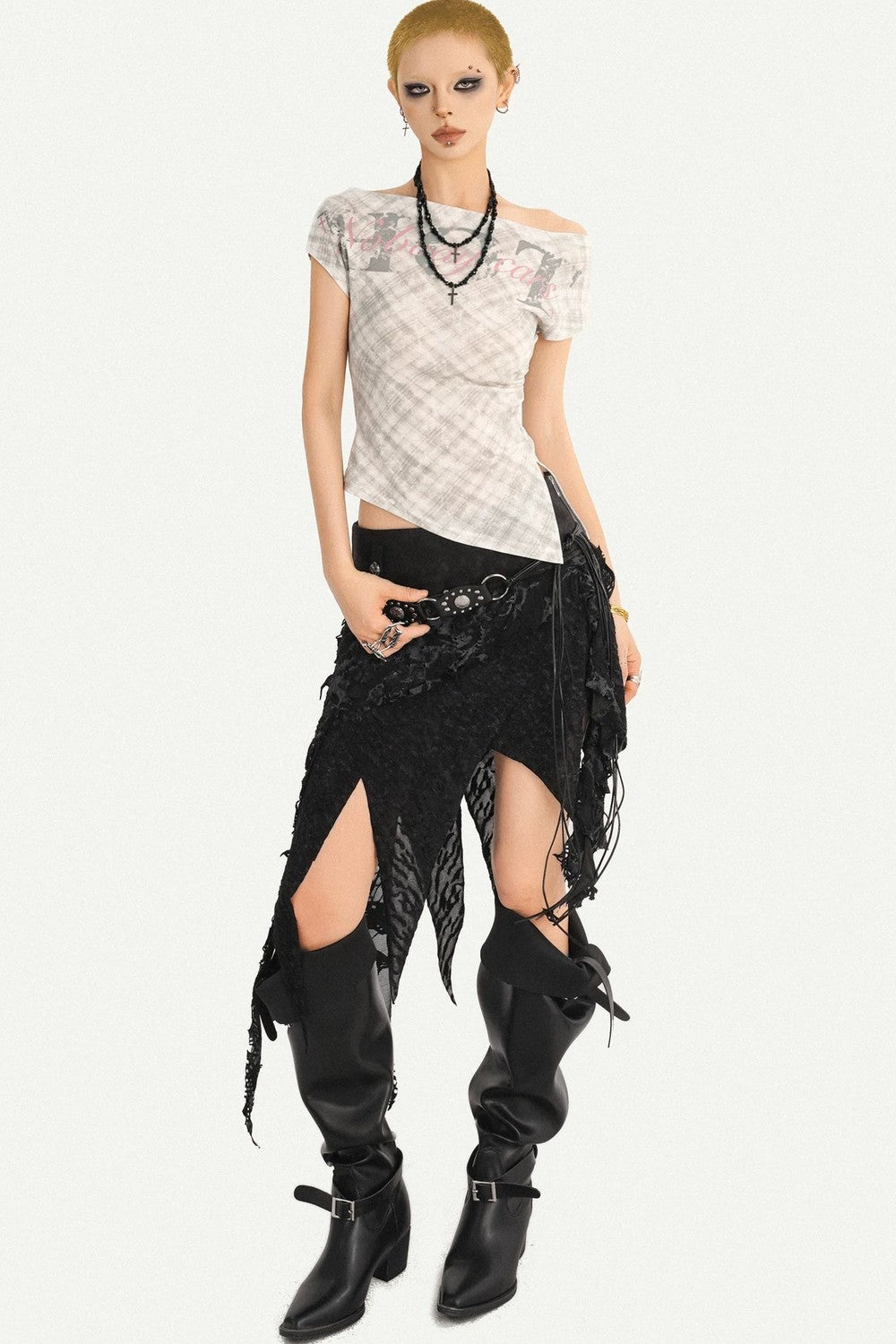 Retro Plaid One-Shoulder Top