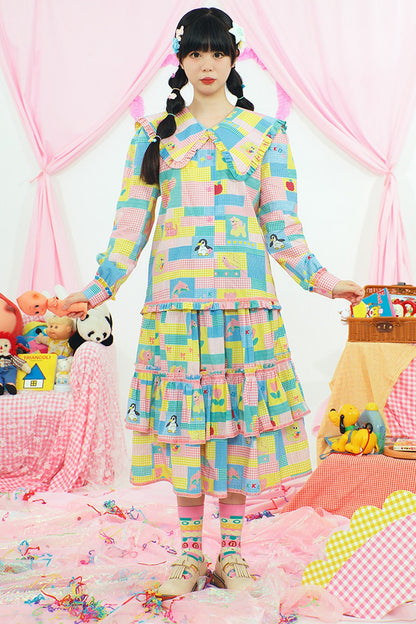 Patchwork Print Doll Collar Shirt