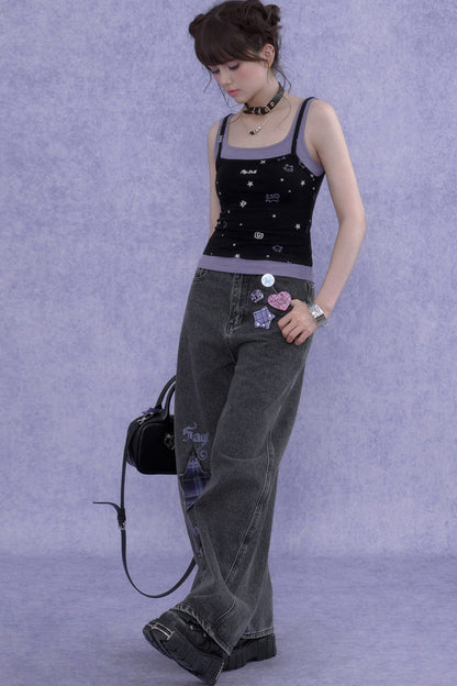 Black Purple Cutout Camisole Set-Up