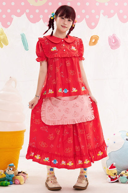 Red Animal Angel Embroidery Skirt