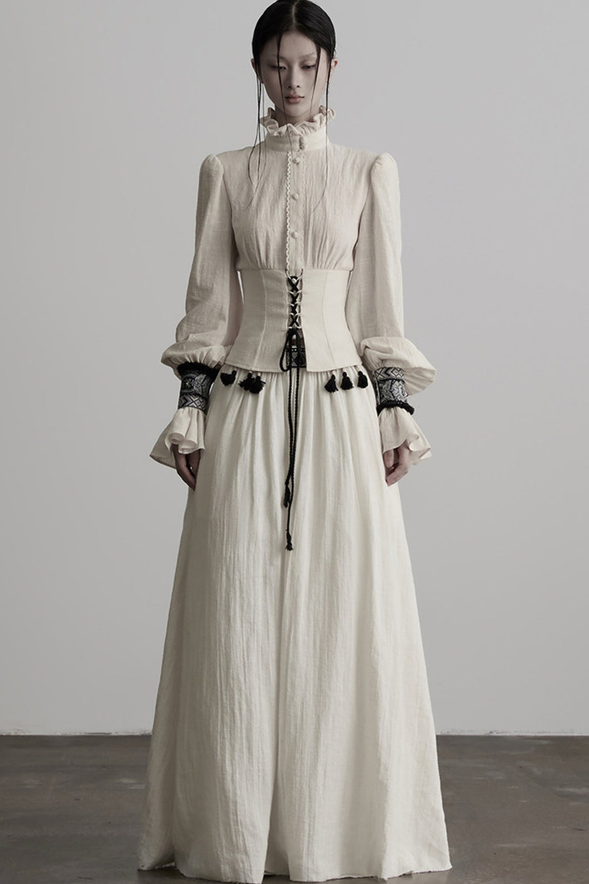 Tassel Ribbon A-Line Long Skirt