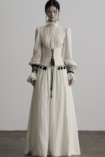 Tassel Ribbon A-Line Long Skirt