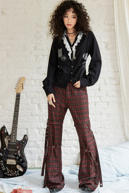 Plaid Punk Flare Trousers Set-Up