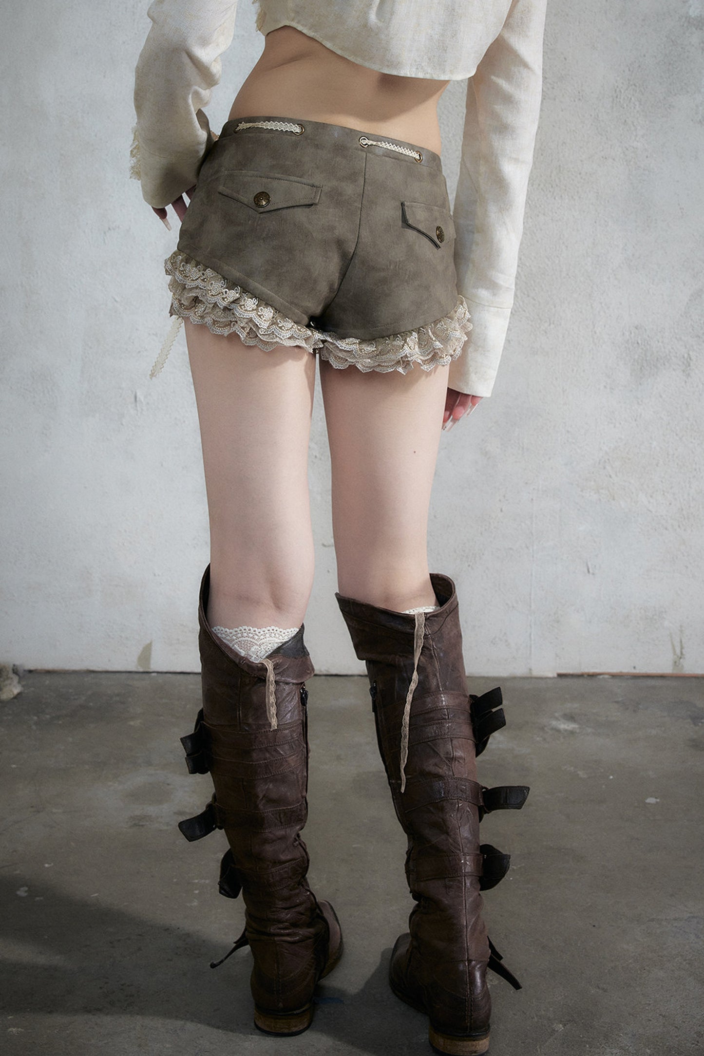 Punk Lace Leather Shorts