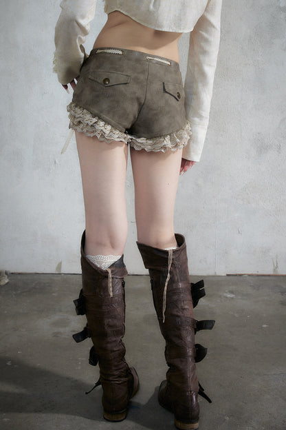 Punk Lace Leather Shorts