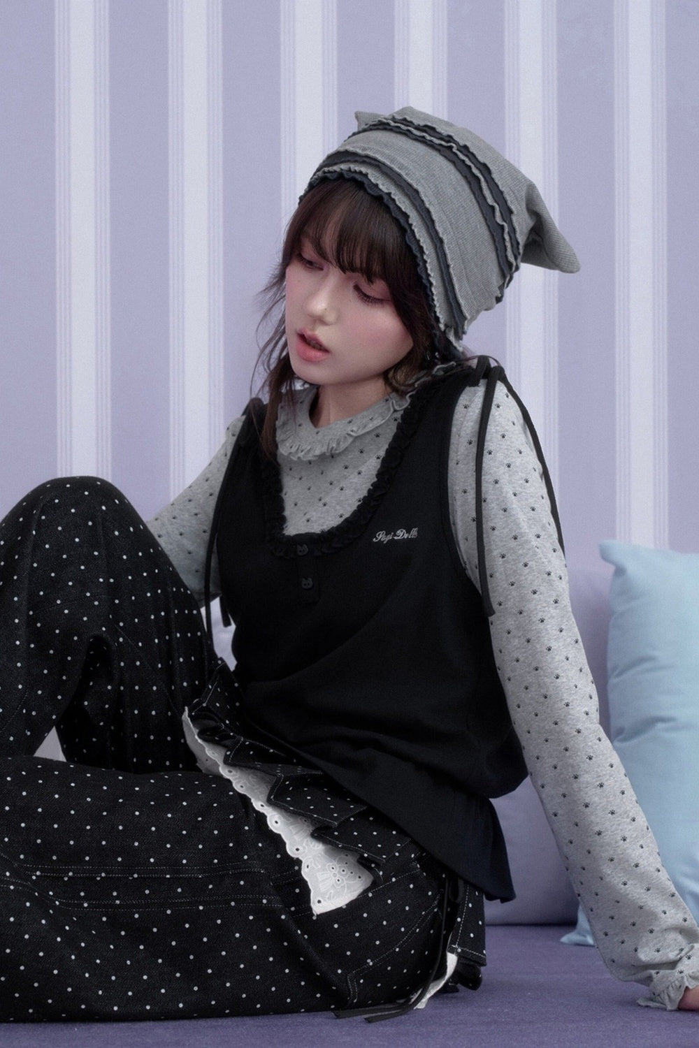 Y2K Gray Black Layered Vest Top Set-Up